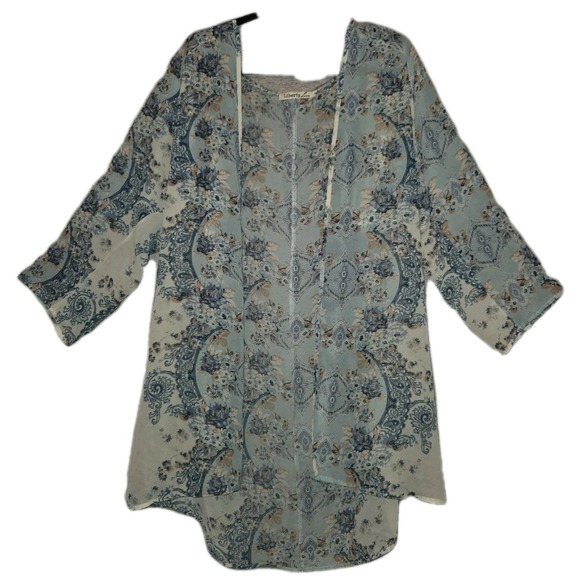 Liberty Love Sweaters - Liberty Love Blue Floral Open-Front Cardigan Women's Small Swim Cover-up